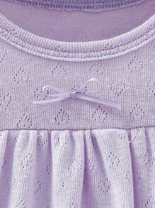 Infant & Baby Girl2Pcs Set - Knit Jacquard Top With Ruffle Sleeve And Matching Wavy Hem Pants, Comfortable Loungewear, Spring/Summer - Violet Purple - View 4