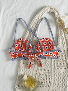 Swim Vcay 女士 Springbreak 随机多色印花聚拢钢圈侧结可爱比基尼上衣泳装 - 彩色 - 查看 2