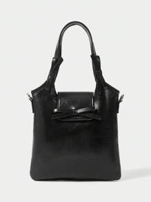 SHECARRY 女士时尚顶部提手包，配有翻盖和金属链 - 黑色 - 查看 1