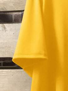 Camiseta de cuello redondo de manga corta de unicolor talla grande, de moda para el verano - Amarillo - Ver 3