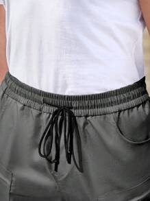 Manfinity Homme Men's Solid Color Drawstring Waist Casual Stylish Cargo Pants, Suitable For Spring And Summer - Grey - View 6
