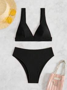 Swim Basics Women's Solid Color Camisole Tankini Swimsuit With Separate Bikini Bottom For Summer Beach Vacation - Black - View 1