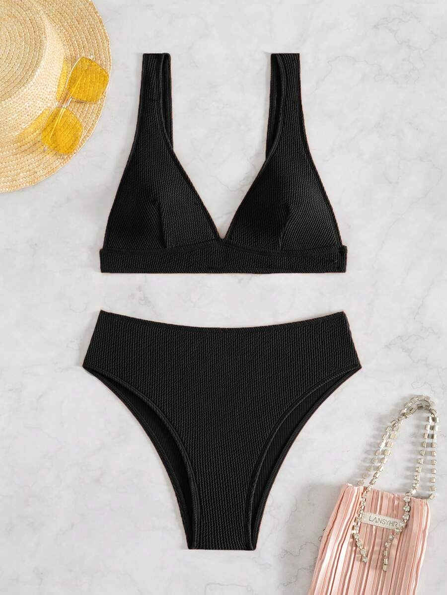 Swim Basics Women's Solid Color Camisole Tankini Swimsuit With Separate Bikini Bottom For Summer Beach Vacation - Black - View 1