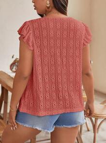 SHEIN Frenchy Áo thun tay lỡ thêu rỗng màu trơn mùa hè - Màu Hồng  Dưa hấu - Xem 4