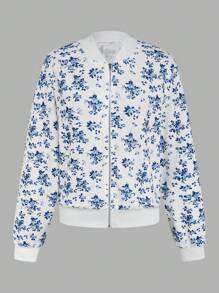 EMERY ROSE Chaqueta con cremallera con estampado floral pequeño casual, para primavera/otoño
