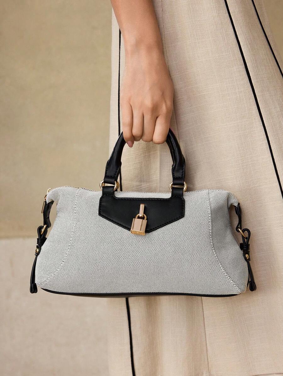 MOTF PREMIUM CONTRAST COLOR COMMUTER TOP HANDLE BAG - Black and White - View 1