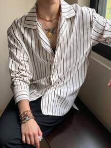 Manfinity Dauomo Men's Casual Commuter Striped Long Sleeve Shirt, Fall - Beige - View 1