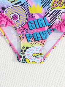 SHEIN Young Girl Allover Print Ruffle Trim Bikini Set, Suitable For Summer Vacation Beach - Multicolor - View 4