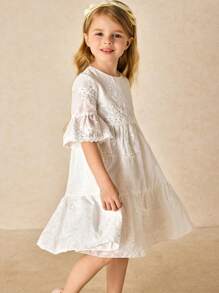 SHEIN Elegante abito ricamato color albicocca per ragazze giovani