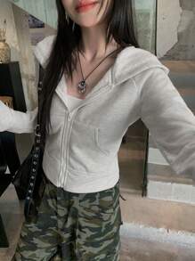 DAZY Women's Hooded Slim-Fit Sweatshirt, Autumn Jacket Zip Up