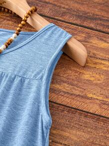 大码女式纯色圆领休闲毛衣连衣裙 - 淺藍色 - 查看 3