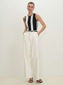 BizChic 2025夏季新款独立日音乐节派对优雅百搭婚宴早午餐都市时尚通勤日常休闲春夏新款高端优雅黑白条纹镂空无袖针织上衣 - 黑與白 - 查看 3