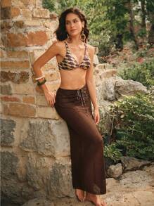 Anewsta Women's Summer Beach Digital Print Sexy Bikini Set With Cover-Up And Wrap Skirt - Multicolor - View 1