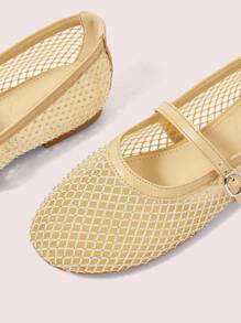 CUCCOO DOLLMOD Damen Ballerinas mit Kristalldekor, beiges Mesh-Material, modischer, komfortabler und atmungsaktiver Lässig Loafers - Gold - Übersicht 7