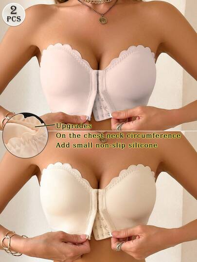 2pcs Women Bras Multi-Color Front Closure Ruffled Push-Up Removable Pads Underwear