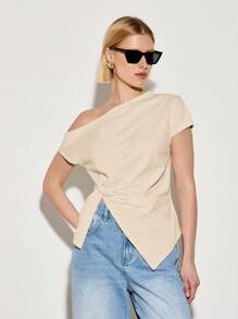 AiiRZ 扭纹露肩不对称T恤