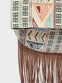SHECARRY Women's Geometric Pattern Bohemian Style Tassel Hem Fashion Shoulder Bag