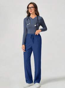 TaskEZ Loose Straight Pocket Waist Tie Nurse/Doctor Scrub Uniform Bottom - Royal Blue - View 3