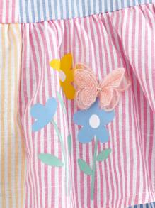 Cozy Pixies 女婴两件套，花卉印花撞色吊带背心和松紧腰短裤 - 彩色 - 查看 6