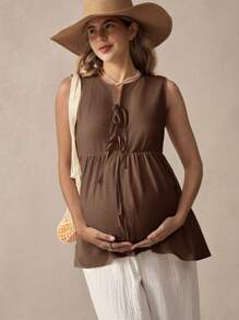 SHEIN Umstandsmode einfarbiges Trägertop mit Vorderbindung, lässiges Volant-Saum Hemd