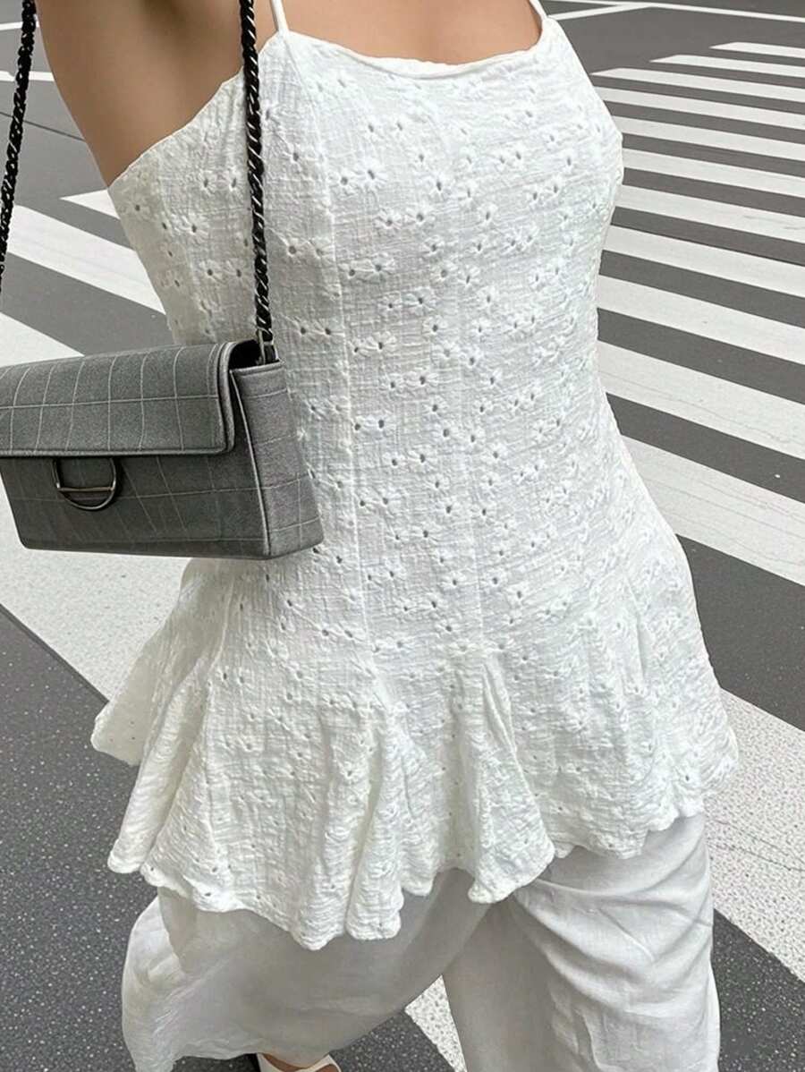 INAWLY 2pcs/Set Plus Size Camisole Crop Top And Pants, Summer Fashion Set - White - View 1
