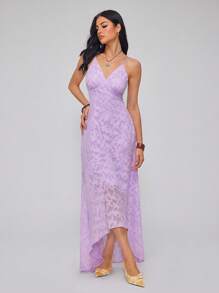 Roylia Women's Elegant Sexy V-Neck Spaghetti Strap Asymmetrical Ruffle Chiffon Ditsy Floral Jacquard Fishtail Hem Bodycon Dress, Suitable For Daily Dates, Weddings, Elegant Gatherings, Prom