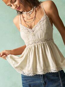 Bohemela Áo ba lỗ hở lưng dệt trơn màu phong cách lễ hội âm nhạc mùa hè lễ Phục sinh BOHO cho nữ - Màu be - Xem 2