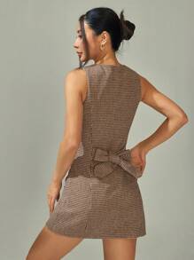 SHEIN PETITE Váy Mini Không Tay Cho Nữ, Thời Trang Cho Mùa Hè - màu nâu - Xem 2