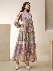 Anewsta 优雅蕾丝印花连衣裙，适合春季、节日、假日、海滩、度假