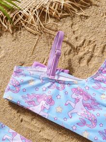 Random Print Baby Girls Fashion Two-Piece Swimsuit, Suitable For Summer - Multicolor - View 5