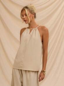 SHEIN Forever 21 Summer Women Prom/Formal/Beach/Vacation/Cute/Western Wear/Business Casual/Elegant/Birthday/Going Out/Club/Office/Festival/Rave/Work/Classy/Country Concert/Brunch/Cruise/Old Money/Airport/Modest/Church/Fairycore/Tea Party/Y2k/Streetwear/2000s/Disco/Spring Break/Graduation/Wedding Guest/Cocktail/Vintage/Bodycon/Resort/Fitted/Tank Top - Khaki - View 4
