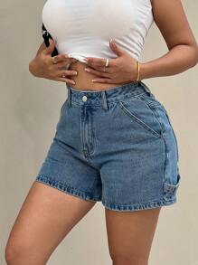 SHEIN ICON Women's Fitted Short Length Denim Shorts, Blue - Medium Wash - View 3