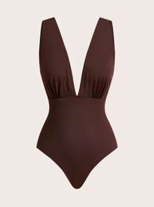 Swim Oasis 1set Women Metal Decor Hollow Out Halter One-Piece Swimsuit Top With Matching Sarong Wrap & Skirt Swimsuit Set, For Vacation For Summer