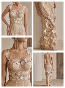 Anewsta 法式奢华花卉刺绣网眼吊带背心连衣裙，夏季，朴素，节日，派对