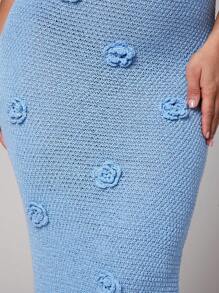 Silquee 女士优雅性感蓝色3D立体花卉吊带连衣裙，露背钩针编织，V领性感夏季度假长款吊带连衣裙，女士连衣裙，夏季，女士夏季服装，夏季服装，女士沙滩装，女士优雅服装，女士夏季服装，女士沙滩裙 - 藍色 - 查看 7