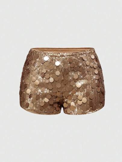 Grunge Punk Shorts sexy a vita bassa con elastico, pantaloncini con paillettes nere, adatti per feste di musica tropicale, discoteche e festa, taglia grande per donna