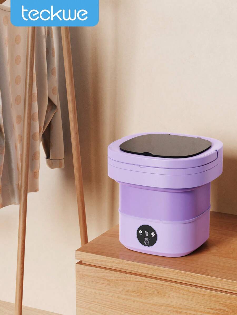 Teckwe 可折叠洗衣机，便携式桶式全自动洗衣烘干机，具有 3 种模式，可深度清洁内衣、婴儿服装和其他小件衣物。适用于公寓宿舍酒店 6L - 美国插头 - 紫色 - 查看 1