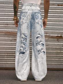 AXEPEAK Streetstyle Hosen mit weitem Bein für Herren, digital Muster - Blau - Übersicht 2