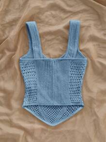 Soleia 全新优雅度假腰部设计针织无袖上衣 - 藍色 - 查看 2