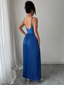 Chiquease Fashionable And Elegant Casual Pleated V-Neck Sleeveless Dress - Blue - View 2