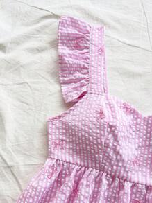 Soleia 女士甜美条纹刺绣蝴蝶结荷叶边荷叶边短袖衬衫，适合海滩度假、约会、下午茶、音乐节、波西米亚风、春夏季