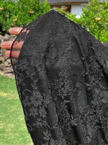 SHEIN EZwear Plus Size Black Lace A-Line Bodycon Skirt, Spring/Summer - Black - View 6