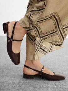 CUCCOO BIZCHIC Women's Minimalist Square Toe Open Heel Flat Shoes For Christmas - Coffee Brown - View 3