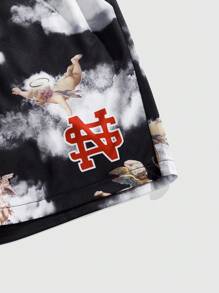 ROMWE MEN Street Life Men's Summer Casual Allover Print Drawstring Waist Shorts - Multicolor - View 4