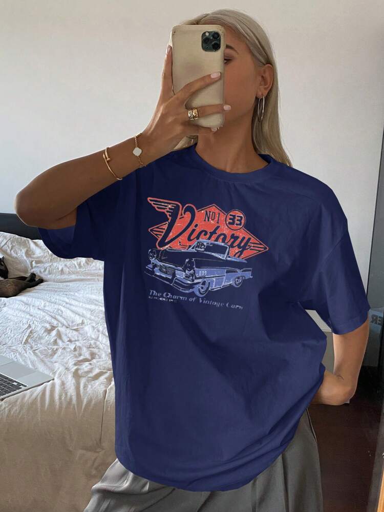 Solid Color Round Neck Long Loose Short Sleeve Women T-Shirt Summer Graphic Tee Oversized T-Shirt,Back To School Clothes