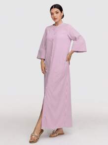 Veilorie Damen langärmeliges, gestreiftes, knopfvorderseite Lässig Kleid, Frühling Herbst, bescheidenes Maxikleid perfekt für Strand/Lässig/Urlaub/Zuhause/Schule und alltägliches Lässig Tragen