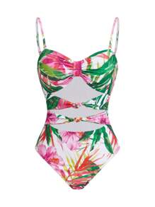 Swim Oasis 2pcs Oasis Style Print Layered Twist Strap Bikini Swimsuit Set For Summer Beach Vacation - Brown - View 3