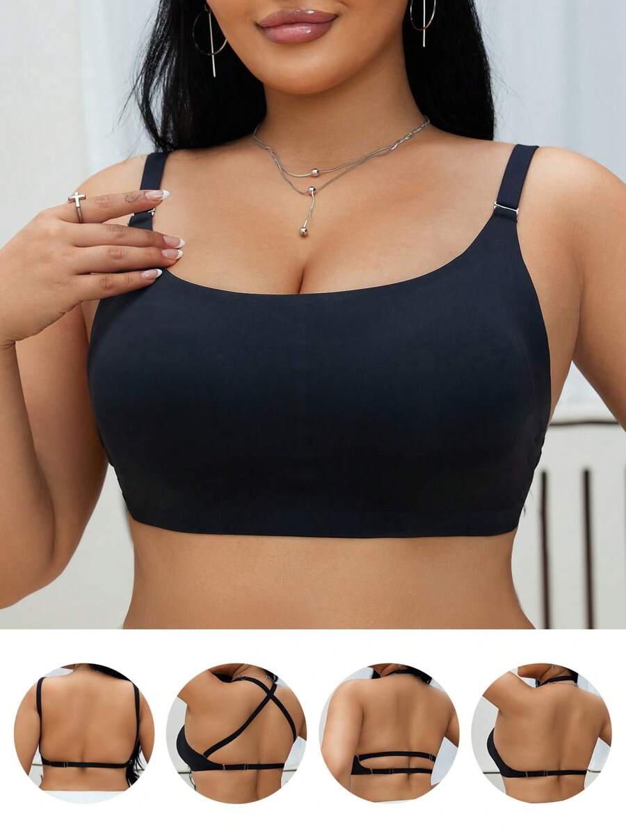 SHEIN Women's Regular Crossover Strap Seamless Bra - Black - View 1