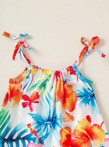 SHEIN 3 件套夏季女童连衣裙，蝴蝶结肩带纯色和条纹连衣裙套装，适合日常休闲穿着，女童专属连衣裙 - 彩色 - 查看 2