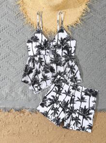 Teen Girls Two Pieces Swimsuit With Floral Print - Black - View 4